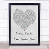Kiss I Was Made For Lovin' You Grey Heart Quote Song Lyric Print