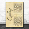 Lionel Richie Goodbye Rustic Script Song Lyric Quote Print