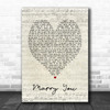 Marry You Bruno Mars Script Heart Song Lyric Quote Print