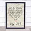 My Girl The Temptations Script Heart Song Lyric Quote Print