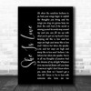 Oasis She Is Love Black Script Song Lyric Quote Print