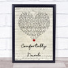 Pink Floyd Comfortably Numb Script Heart Song Lyric Quote Print