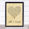 Radiohead All I Need Vintage Heart Quote Song Lyric Print