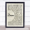 The Cranberries Dreams Song Lyric Vintage Script Print