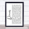 The Cranberries Dreams White Script Song Lyric Quote Print