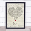 U2 One Script Heart Quote Song Lyric Print