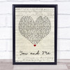 You + Me You and Me Script Heart Song Lyric Quote Print