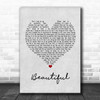 Christina Aguilera Beautiful Grey Heart Song Lyric Poster Print