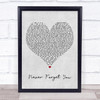 Zara Larsson Never Forget You Grey Heart Song Lyric Poster Print