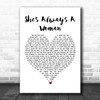 Billy Joel She's Always A Woman White Heart Song Lyric Poster Print
