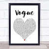 Madonna Vogue White Heart Song Lyric Poster Print