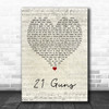 Green Day 21 Guns Script Heart Song Lyric Poster Print