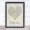 Joe Dolan Only You Script Heart Song Lyric Poster Print