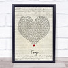 Pink Try Script Heart Song Lyric Poster Print