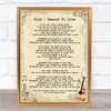 Kiss Reason To Live Vintage Guitar Song Lyric Poster Print