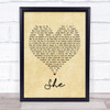 Elvis Costello She Vintage Heart Song Lyric Poster Print