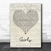 The 1975 Girls Script Heart Song Lyric Music Poster Print