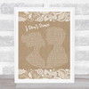 Lee Brice I Don't Dance Burlap & Lace Song Lyric Print