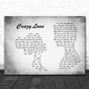 Van Morrison Crazy Love Man Lady Couple Grey Song Lyric Print