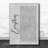 Alanis Morissette Everything Rustic Script Grey Song Lyric Quote Print