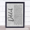 Tom Jones Delilah Rustic Script Grey Song Lyric Quote Print