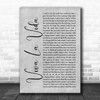 Coldplay Viva La Vida Rustic Script Grey Song Lyric Print