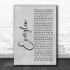 Coldplay Everglow Rustic Script Grey Song Lyric Print