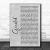 Josh Groban Granted Rustic Script Grey Song Lyric Print