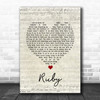 Kaiser Chiefs Ruby Script Heart Song Lyric Print