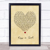 Keith Urban Kiss A Girl] Vintage Heart Song Lyric Print