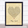 Kungs vs Cookin' on 3 Burners This Girl Vintage Heart Song Lyric Print