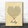 Kaiser Chiefs Ruby Vintage Heart Song Lyric Print