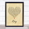 Ant Hey Vintage Heart Song Lyric Print