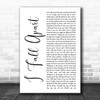 Post Malone I Fall Apart White Script Song Lyric Print