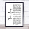 Nickelback Far Away White Script Song Lyric Print