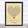 Joe Cocker You Are So Beautiful Vintage Heart Song Lyric Quote Music Print