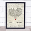 Thunder Like A Satellite Script Heart Song Lyric Quote Music Print