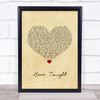 Brett Young Here Tonight Vintage Heart Song Lyric Quote Music Print