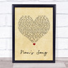 Robbie Williams Nan's Song Vintage Heart Song Lyric Quote Music Print