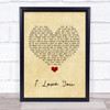 Billie Eilish I Love You Vintage Heart Song Lyric Quote Music Print