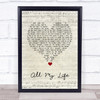 Evan Dando All My Life Script Heart Song Lyric Quote Music Print