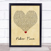 Lady Gaga Poker Face Vintage Heart Song Lyric Quote Music Print