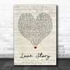 Taylor Swift Love Story Script Heart Song Lyric Quote Music Print