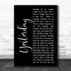 The Beatles Yesterday Black Script Song Lyric Quote Music Print