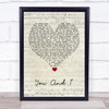Lady Gaga You And I Script Heart Song Lyric Quote Music Print