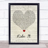 Jay Sean Ride It Script Heart Song Lyric Quote Music Print