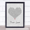 Pink True Love Grey Heart Song Lyric Quote Music Print