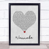 Spice Girls Wannabe Grey Heart Song Lyric Quote Music Print