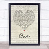 Mary J Blige feat. U2 One Script Heart Song Lyric Quote Music Print