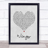 Birdy Wings Grey Heart Song Lyric Music Wall Art Print